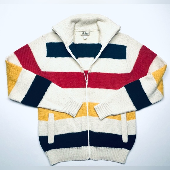 VTG 80’s L.L. Bean Hudson Bay Wool Striped Zip-Up Sweater - Picture 1 of 11